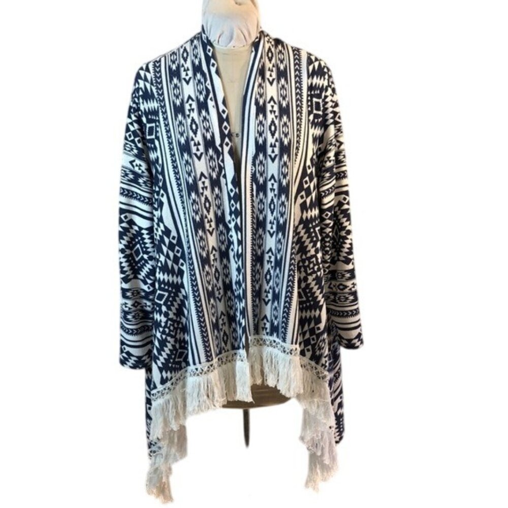 Massini XL Aztec Print Kimono Cardigan Shawl Fringe One Size Fits Most